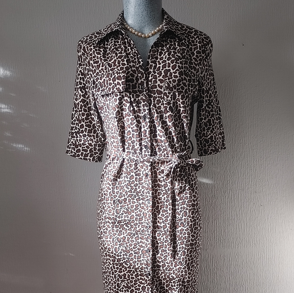 Majora Animal Print Button Up Belted Dress Size S